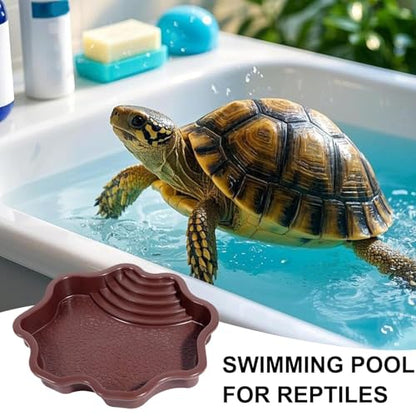 Extra Large Reptile Bathing Pool Reptile Feeding Dish Water Bowl with Ramp Aquarium Ornament for Gecko, Snake, Turtle, Bearded Dragon, Lizard Bath (Brown-red) - color: Brown-red