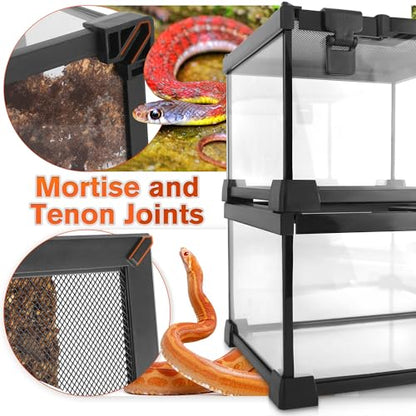 12"x8"x6" Reptile Terrarium, Escape-Proof Glass Top-Opening Vivarium for Small Terrestrial Snakes Such as Garter Snakes, with Escape-Proof Lock & Feeding Hatch - size: 12"D X 8"W X 6"H