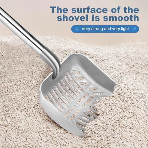 Cat Litter Spoon Metal Removable Stainless Steel Long Handle Cat Litter Screen Non-Stick Coated with Adjustable Handle and Soft Grip Heavy Duty Pet Cat Litter Shovel with 1 Pcs Hook - size: 16in-31in