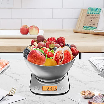 GRAM PRES Food Kitchen Scale Digital Weight Grams and Oz 11lb/0.01oz | With IPX6 Waterproof，Professional Stainless Steel Digital Kitchen Food Scale With Bowl For Weight Loss Dieting Baking Cooking