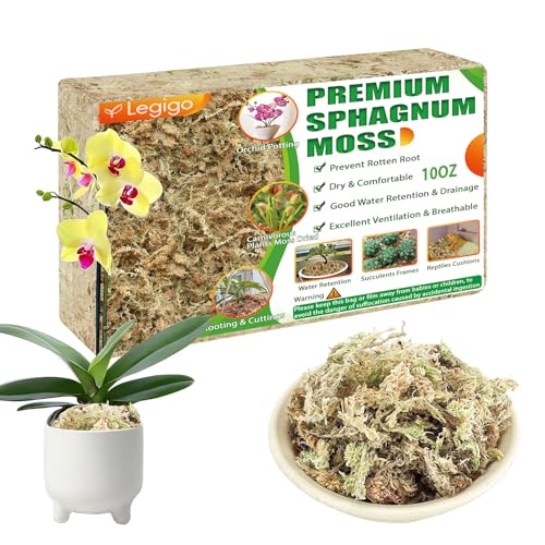 10OZ Sphagnum Moss for Plants - 12QT Natural Long Fibers Orchid Moss | Moisture Retention & Drainage Balance, Plant Moss for Orchids, Succulents, Carnivorous, Ferns, Reptile Bedding & Terrariums - size: 12 QT(10 oz)