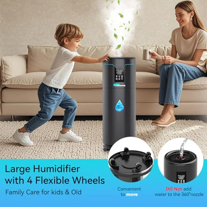 Humidifiers for Large Room Home Bedroom 2000 sq.ft. 17L/4.5Gal Large Humidifier with Extension Tube & 4 Speed Mist,Top Fill Wholehouse Humidifier with 360°Nozzle for Plant Commercial Greenhouse(Black) - color: Black