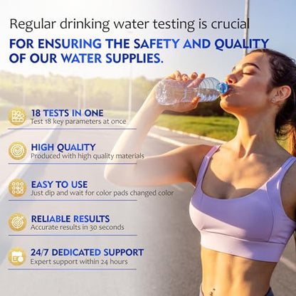 Drinking Water Test Strips 125ct 18 Parameters, Home Water Test Kit | Easy to Use Water Testing Kit for Lead, Hardness, Iron, Copper, Heavy Metals, Chlorine, Nitrate and More - color: Blue
