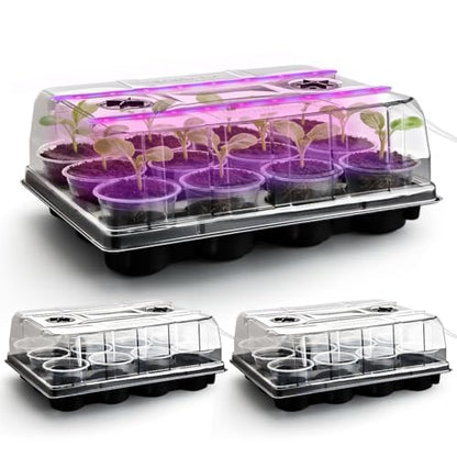 36 Pack 4 Inch Clear Plant Pots & 3 Pack 12 Cell Nursery Pot Trays with Humidity Dome and Growing Lights for Seed Starting, Germination, Seedling Propagation Plant Growing, Sturdy Gardening Kit 3 Sets - color: Black + Clear, size: 4 Inch 36 Pack Pots & 3
