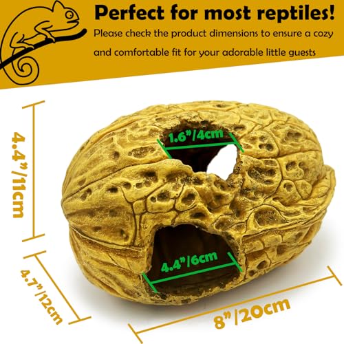 Leopard Gecko Reptile Hide Terrarium Décor Bearded Dragon Walnut Hideout Tank Accessories Decoration Cave Amphibian Habitat - style: WALNUT