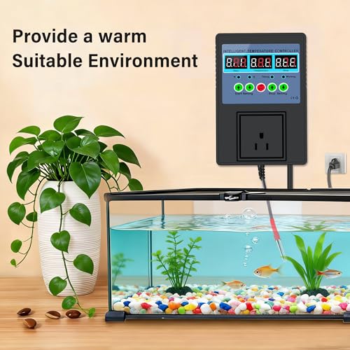 TempMaster Digital Temperature Controller,Heating & Cooling Thermostat | Dual Relay 15A 3300W,-20~120℉ Incubator Thermostat with Waterproof Probe,Temperature Control Switch for Reptile Tank - color: Black