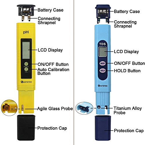 KETOTEK Digital pH & TDS Meters Water Quality Test Kit, pH Pen Tester TDS PPM Meter 2 in 1 Kit with 0~16.00ph and 0~9999ppm Measure Range for Hydroponic, Aquarium, Drinking Water, RO System, Pool