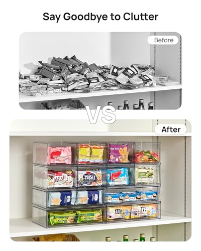 Vtopmart Stackable Storage Drawers Set of 6, Clear Plastic Organizer Bins for Bathroom Supplies, Ideal for Cabinet,Shelf, Pantry, Laundry Room Organization - style: 4 Small+2 Wide
