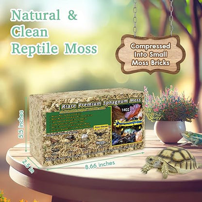 Riare 14oz Natural Sphagnum Moss for Reptiles- Terrarium Reptiles Moss | 20QT High Expansion, Moisture Retention, Long Fiber Dried Moss Bedding for Lepard Gecko Snakes Turtles Frogs Spiders - color: 14 OZ