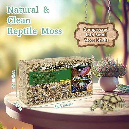 Riare 14oz Natural Sphagnum Moss for Reptiles- Terrarium Reptiles Moss | 20QT High Expansion, Moisture Retention, Long Fiber Dried Moss Bedding for Lepard Gecko Snakes Turtles Frogs Spiders - color: 14 OZ