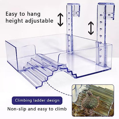 La La Pet Hanging Acrylic Turtle Basking Platform with Guardrail and Ladder - Tortoise Resting Terrace for Turtle Tank - size: Large