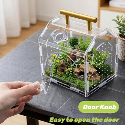 Tlence Jumping Spider Enclosure with Handle, Front Opening Acrylic Arboreal Terrarium with Magnetic Closure, Portable Micro Reptile Habitat for Tarantulas, Frogs, Gecko, Mantis