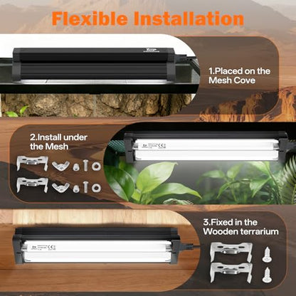 T5 UVB Reptile Light Fixture Combo Kit 8W: 10.0 HO UVB Light for Reptiles Terrarium Hood Comes with UVB Lamp, 12'' Linear UVB Light Bar for Desert Bearded Dragon,Turtle,Gecko - UV Sensor Test Card - size: 12.4INCH-10.0