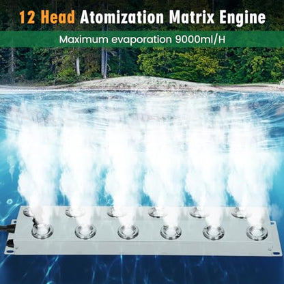 Ultrasonic Mist Maker Fogger 12 Head(9000ml/H), 110V 400W Power Water Proof Ultrasonic Mister, Ultrasonic Fogger Humidifier with Float, for Halloween Atmosphere, Vegetable Preservation, Landscape - size: 12 HEAD