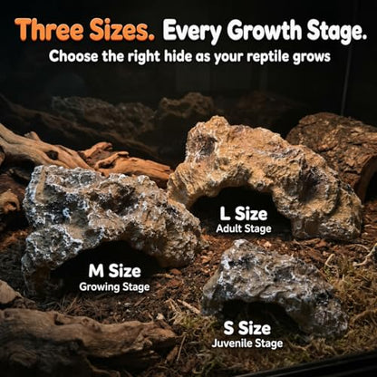 Reptile Hide Rock Cave, Small Resin Corner Hideout for Juvenile Leopard Geckos, Small Geckos, Small Lizards & Juvenile Snakes, Natural Terrarium Tank Decor for Dry or Humid Habitats