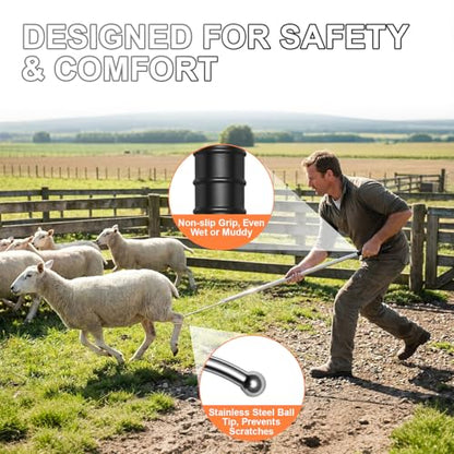 Goat Catcher Hook, Heavy Duty Shepherd Crook, 32-79" Adjustable | 304 Stainless Steel Sheep Leg Hook with Smooth Ball Tip, Livestock Grabber Tool for Ranch Farm, Storage Bag Included