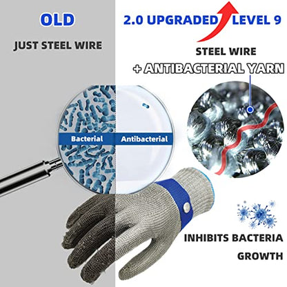 Schwer ANSI A9 Cut Resistant Glove, Food Grade Stainless Steel wire Mesh Metal Gloves, Knife Cutting Gloves for kitchen Mandoline Slicing Butcher Meat Cutting Oyster Shucking Fish Fillet（M, 1 PCS） - size: Medium (Pack of 1), style: 2.0 Steel Wire+hppe