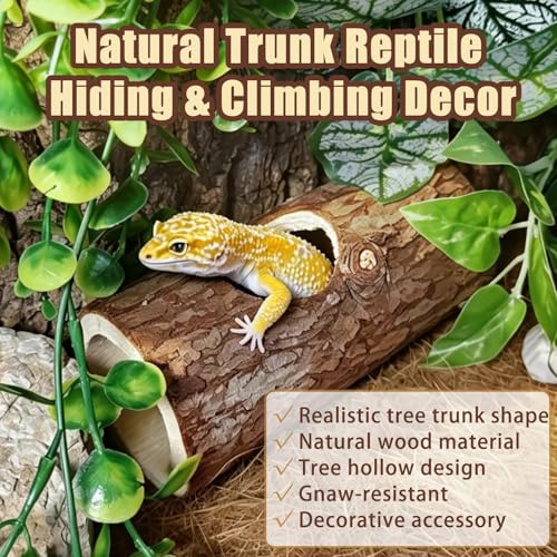 2Pcs Reptile Hide Cave,Wood Crested Gecko Hollow Tree Trunk Hideout,Snake Shelter Hiding Climbing Toys Sleeping Cave Terrarium Decor Tank Accessories for Lizard,Tarantula