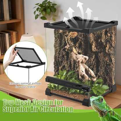 8" x 8" x 12" Mini Vertical Glass Reptile Terrarium | Front Opening & Fully Assembled Enclosure Tank for Crested Geckos, Tree Frogs, Tarantulas, Jumping Spiders & Tiny Reptiles - size: 8" x 8" x 12"