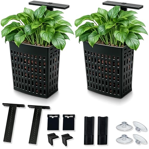 Adjustable Aquarium Plant Holder, Top Hanging Design Fish Tank Plant Holder | 2 Pack Upgraded Aquarium Plant Holders, Adjustable Width Height, Fits Tank Edges up to 2.3 in, for Aquaponics Aquascaping