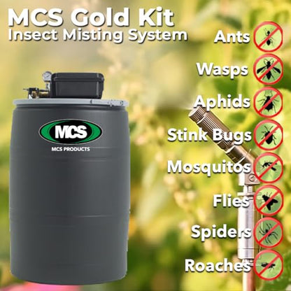 55 Gallon Gold Insect Misting System Kit - for Mosquitos, Flies, Pests, Repairs, Expansion, Tune-up, Backyard, Patio, Barns, Gardens, Greenhouses, Farms, Stables