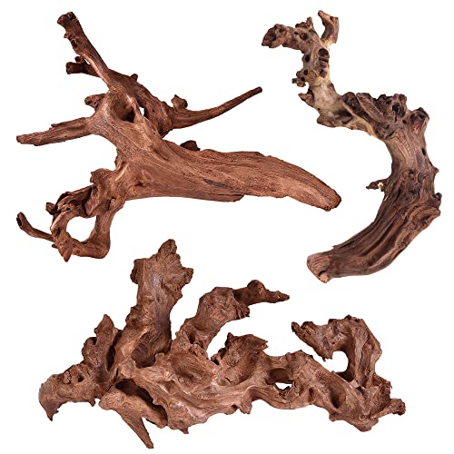 majoywoo Natural Driftwood for Aquarium Decor Fish Tank Decor Reptile Decor | Assorted Driftwood Branch 6-10" 3 Pcs, Natural Driftwood for Aquascaping and Reptile Decor - size: Mopani Driftwood 6 to 10 Inch (Pack of 3)