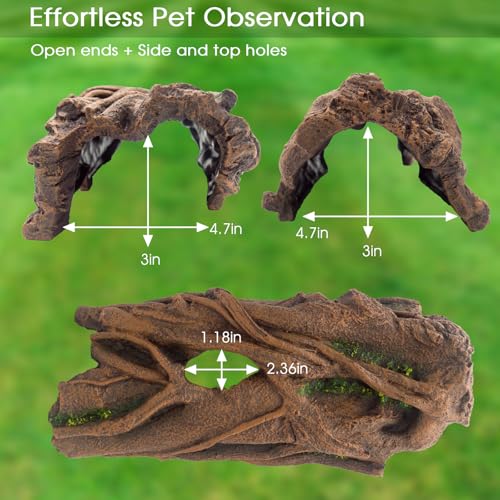 Large Reptile Hide Hollow Log for Snake Ball Python Bearded Dragon | Snake Hideout with Basking Platform, Tank Accessories for Lizard and Gecko, Eco-Friendly Resin, Durable Reptile Shelter Decor