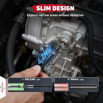 2-Way 180° Articulating Borescope Camera with Light, 6.2mm Ultra-Slim Probe, 4.3" HD Inspection Camera, 6.6FT Flexible Snake Industrial Endoscope for Automotive Engine Wall - size: 6.2mm