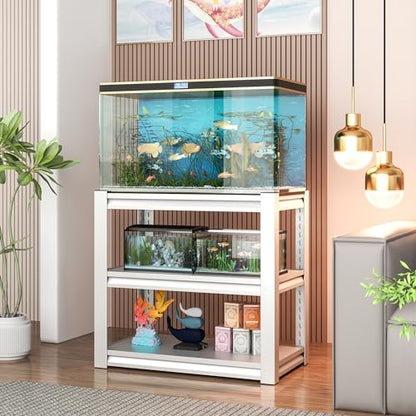 3-tier Metal Fish Tank Stand for 30 Gallon Long Aquarium,31.5"*18"*34" | Rack Shelves,heavy duty Steel Aquarium Stand 20 Gallon,Reptile Terrarium Stand,Reptile Tank Stand,Breeder Tank Stand - color: White