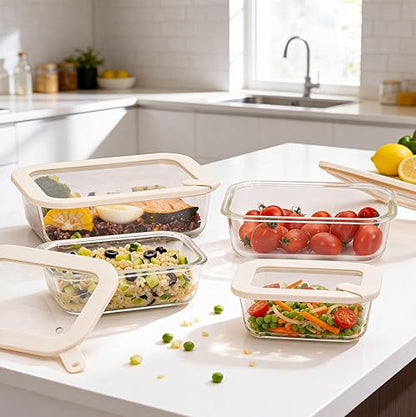 Glass Food Storage Containers with Glass Lids, Microwave Safe Food Container Set, Aitight Meal Prep Container Set, LeakProof, 100% Plastic Free, 4 Pack - color: ‎Ivory White -4p