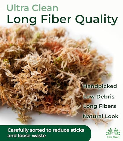 Inkashop Long Fiber Sphagnum Moss for Reptiles Terrarium Bedding Hide 3.5oz | snake bedding, reptile substrate and humidity control, leaf litter for tarantula isopod jumping spider, peruvian dried moss