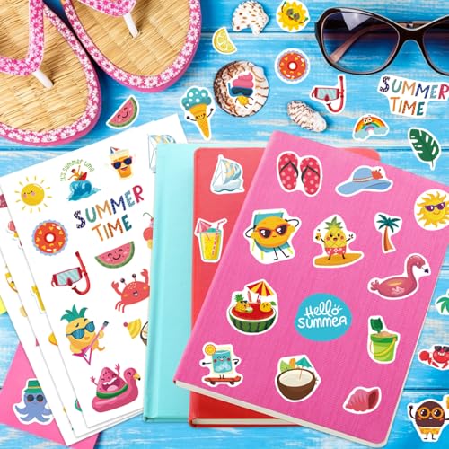 387Pcs Summer Stickers, Self Adhesive Hawaii Tropical Sticker Summer Pineapple Sun Beach Stickers for Scrapbooks Envelopes Cards Gifts Crafts Party Favors Class Rewards - style: Summer