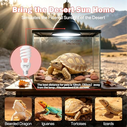 UVB Light for Reptiles 15.0: 26W UVA UVB Reptile Light Bulb for Intense Desert Species - Reptile UVB Light Terrarium Compact Fluorescent Lamp for Reptile and Amphibian with Free UV Sensor Card - size: 6.5INCH-15.0