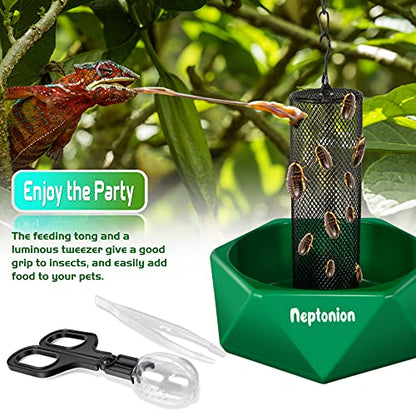 Hookable Chameleon Feeding Bowl, Professional Live Worm Organizer with Column for Prey to Climb and Move, Suitable for Lizard, Bearded Dragon, Iguana, Gecko, Toad, Frog