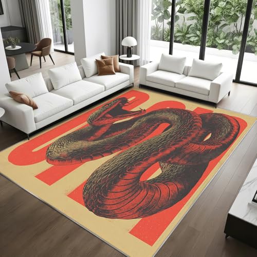 Snake Area Rug for Bedroom, Python Serpent Washable Rugs, 8x10 Rug for Living Room, Non Slip & Soft Low Pile & Stain Resistant Large Carpet, Vintage Reptile Home Decor Gifts - color: Beige Red, size: 8 x 10 ft