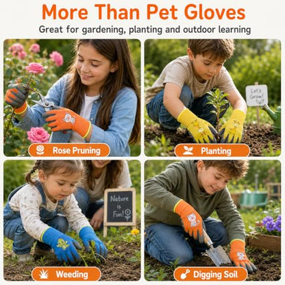Kids Hamster Anti-bite Gloves,Small Pet Scratch Proof, Children Gardening Gloves,3 Pairs with Cute Print - size: S AGE>10