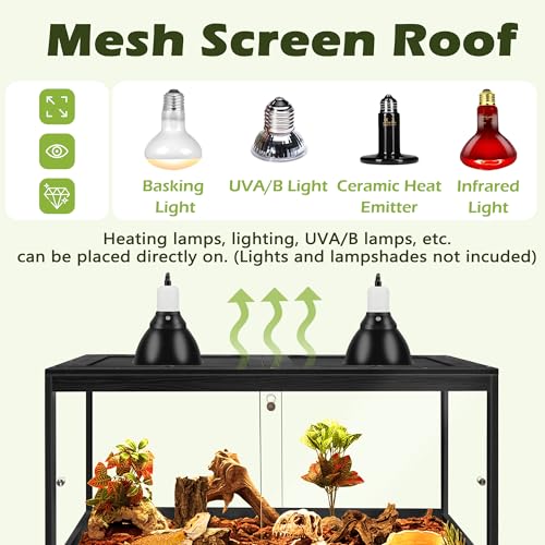 Bearded Dragon Tank with Leg Stand 62 Gallons, Acrylic Panel Lizard Tank, Reptile Tank with Metal Mesh Roof Door (Black, 40"x20"x20") - color: Black, size: 40"x20"x20"