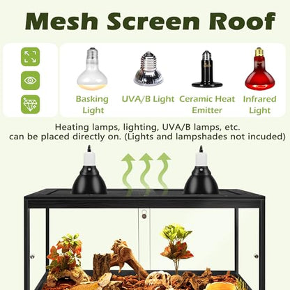 Bearded Dragon Tank with Leg Stand 62 Gallons, Acrylic Panel Lizard Tank, Reptile Tank with Metal Mesh Roof Door (Black, 40"x20"x20") - color: Black, size: 40"x20"x20"