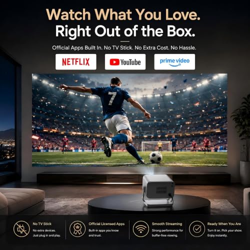 [4200 ANSI & Now with Netflix] 4K Projector with WiFi and Bluetooth for Display Booths, Auto Focus Keystone Smart Projector , Voplls Slide Proyector Adjustable Slides & Film Negatives(silver grey）