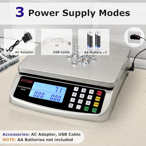110lb/50kg Food Scale Digital Kitchen Scale with Tray Large LCD Display 304 Stainless Steel Commercial Price Computing Scale Counting Scale for Baking Cooking Meat Industry Counting Adapter Included - color: Silver 50kg with Tray