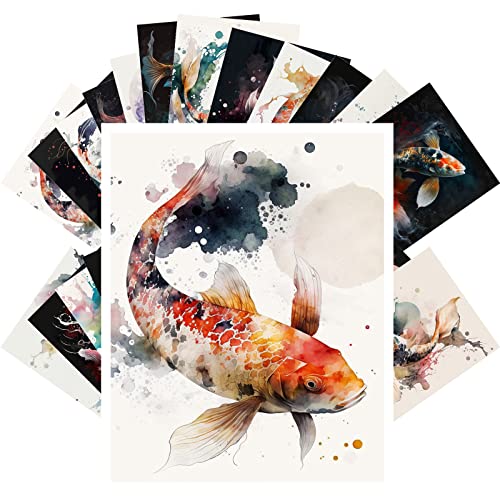 PIXILUV Vintage Postcards (24 pcs 4"x6" each) Fish Japan Watercolor Vintage Postcards Book Illustrations Reprint - color: Yellow