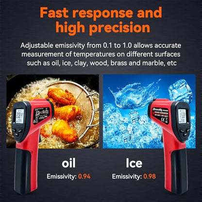 Infrared Thermometer Temperature Gun (NOT for Humans) -58℉~1022℉ (-50℃～550℃) 9-Point Laser Non-Contact Instant-Read Digital Laser Infrared Ir Thermometer with Backlight - color: red