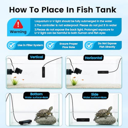 hygger 3W Aquarium U-V Light with Timer for 2-15 Gallon Fish, Turtle Tanks | ABS Protective Shield, Mini Glass U-V Lamp, Freshwater & Saltwater Use, Small Fish Turtle Tanks, Clear Water Support
