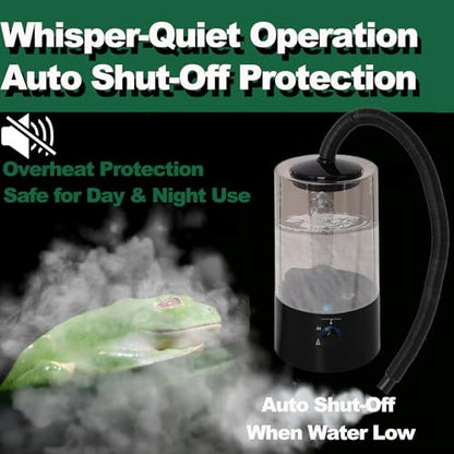 4L Reptile Humidifier Fogger with Extended Hose - Adjustable & Quiet Fogger | Mister for Chameleon, Bearded Dragon, Amphibians - Large Capacity(Black) - color: Black