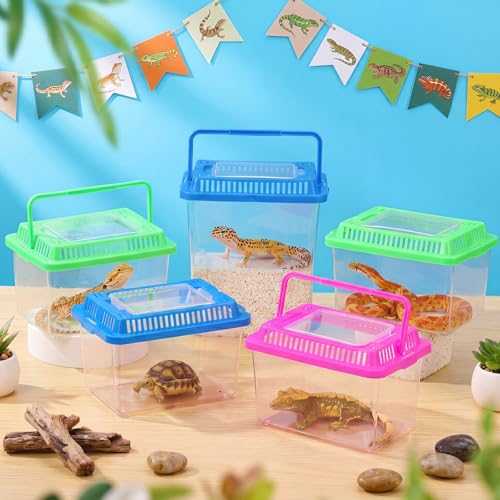LemonRoad 15 Pcs Plastic Reptile Terrariums Carrier Cage Enclosure Snake Breeding Box Hatching Container Transparent Fish Tank with Ventilated Lid for Tarantula Spider Turtle Lizard (5.1x3.5x3.5 Inch)