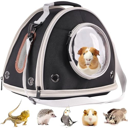 Guinea Pig Travel Carrier Cage, Portable Carry Bag for Two (2) Pigs, Reptile Bearded Dragon Lizard Carrier Bag for Small Animals Hamster Hedgehog Bird Bunny Kitten (Black, Typical Oxford)