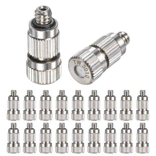 M METERXITY 20-Pack Brass Misting Nozzles, 0.012"/0.3mm Orifice Mister Nozzles Brass, High Pressure Spray Misting Nozzle Head for Outdoor Cooling System/Greenhouse/Landscaping [3/16] - size: 0.3mm