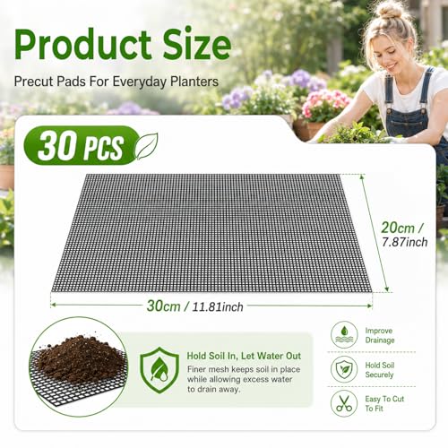 30pcs mesh Sheet, Fine Terrarium Mesh | Plastic Drainage Mesh for Plants Bonsai Terrarium Keep Soil From Flowing Away, 11.8 X 7.8 In (Black)