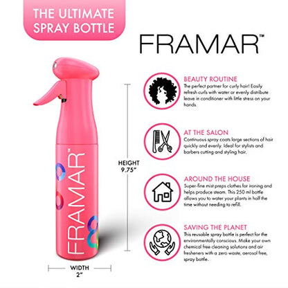 FRAMAR Premium Hair Mister Spray Bottle, Continuous Spray Bottle For Hair | Water Sprayer, Continuous Mister for Salon Supplies, Ultra Fine Mist, Pink 250 ml - color: Pink