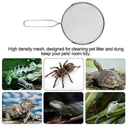GLOGLOW Reptile Sand Shovel, Stainless Steel Scoop for Pet Waste Cleaning, Lightweight with High Density Mesh for Tortoise and Lizard Cleaning